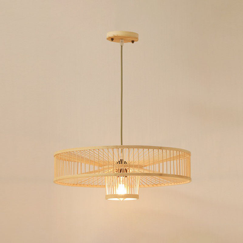 Bamboo Single Pendant Light: Geometric Shape Asian Design For Guest Room