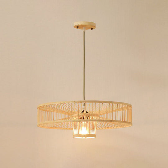 Bamboo Single Pendant Light: Geometric Shape Asian Design For Guest Room