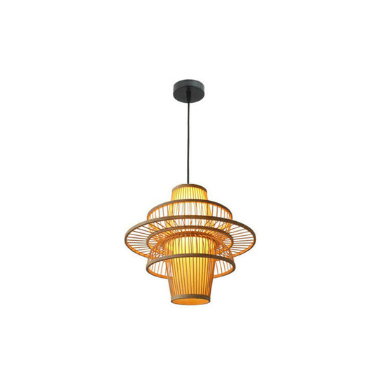 Lotus-Shaped Bamboo Hanging Light: Creative Asian Wood Pendant Lamp