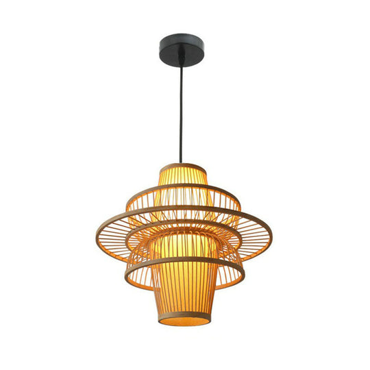 Lotus-Shaped Bamboo Hanging Light: Creative Asian Wood Pendant Lamp