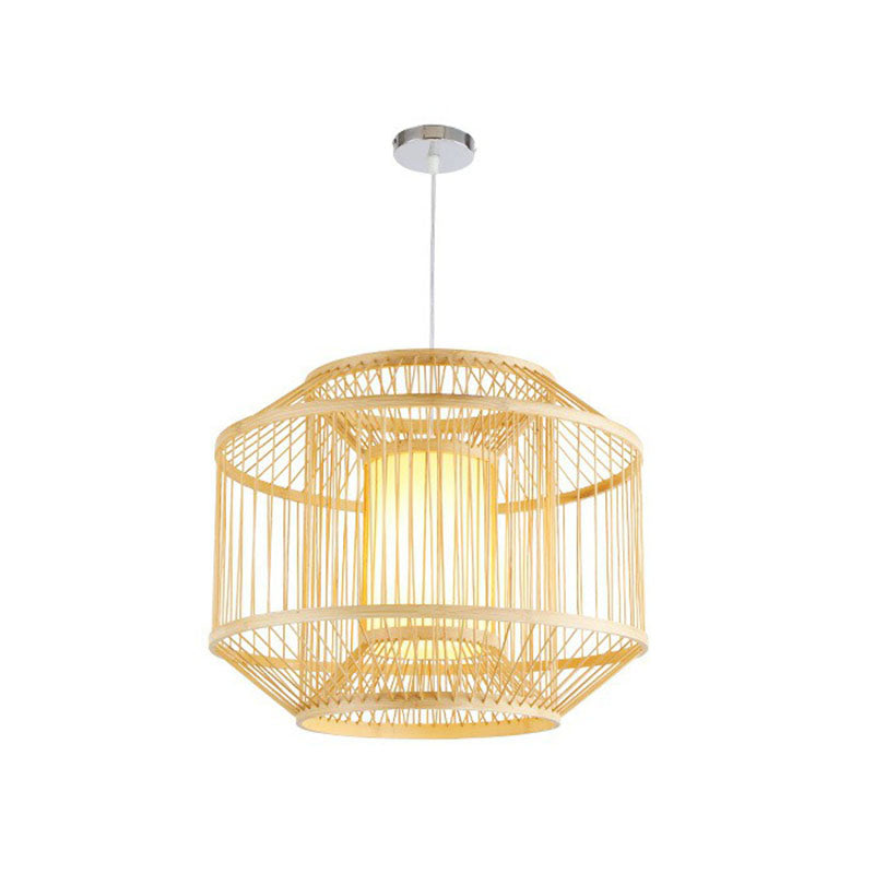 Bamboo Geometric Pendant Light With Asian Style - Wood Finish