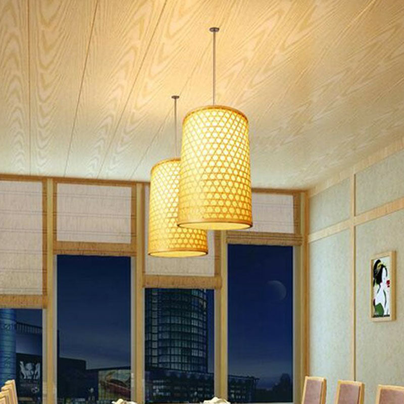 Asia 1-Light Beige Bamboo Pendant Hanging Lamp For Dining Room