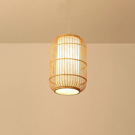 Chinese Bamboo Wood Pendant Lamp - Oval Hanging Ceiling Lantern With Shade Inside