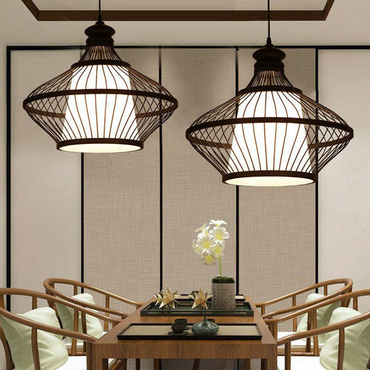 Modern Black Bamboo Pendant Light With Asia-Inspired Pear Shape For Table