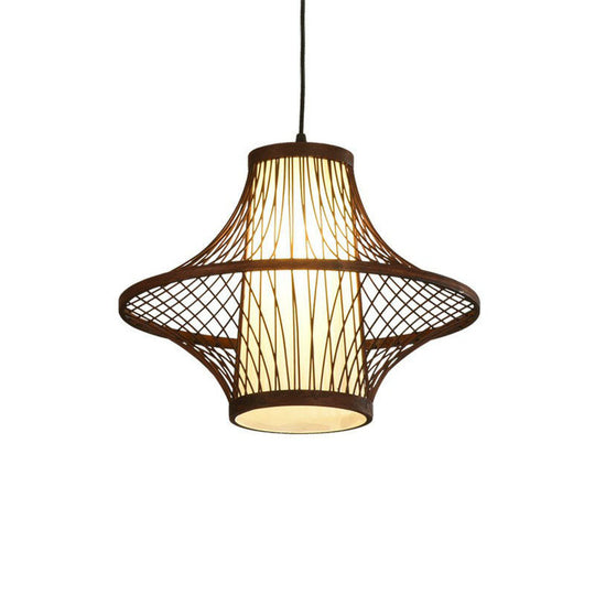 Bamboo Pendant Light Fixture - Asian Single Bulb Suspension Lighting With Inner White Shade