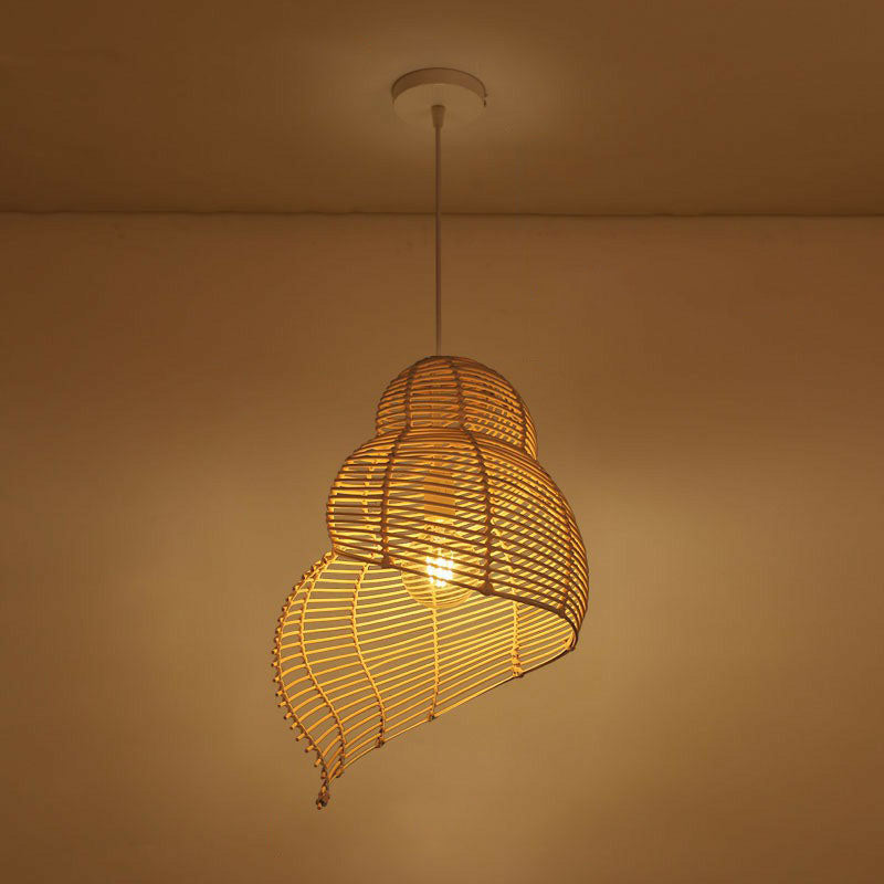 Woven Shade Drop Pendant Wood Hanging Light - Beige- Ideal For Restaurants