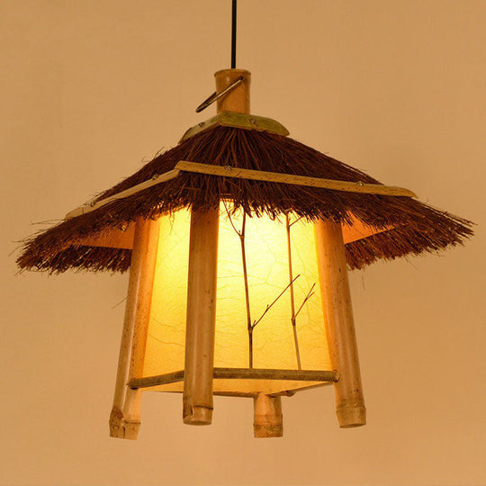 Woven Shade Drop Pendant Wood Hanging Light - Beige- Ideal For Restaurants