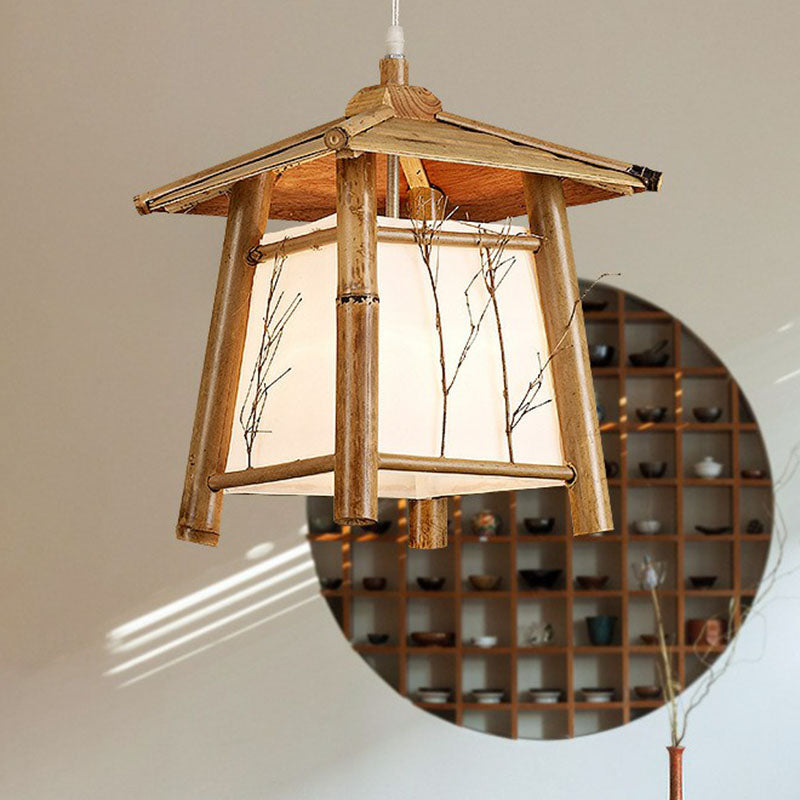 Sleek Bamboo Japanese Pendant Light Fixture For Pavilion Sushi House Ceiling - Wood 1-Light