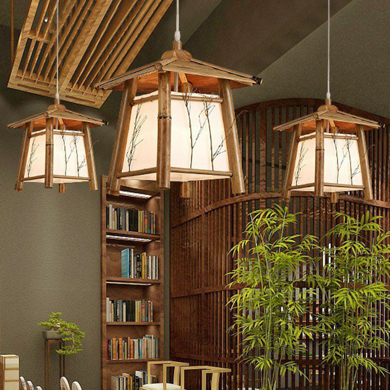 Sleek Bamboo Japanese Pendant Light Fixture For Pavilion Sushi House Ceiling - Wood 1-Light