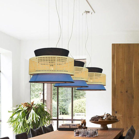 Mesh Screen Asian Hourglass Pendant Lamp: Bamboo Ceiling Light For Dining Room In Beige / Small