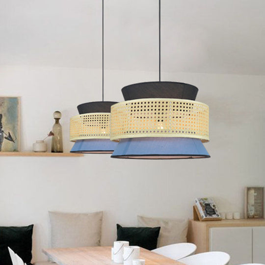 Mesh Screen Asian Hourglass Pendant Lamp: Bamboo Ceiling Light For Dining Room In Beige