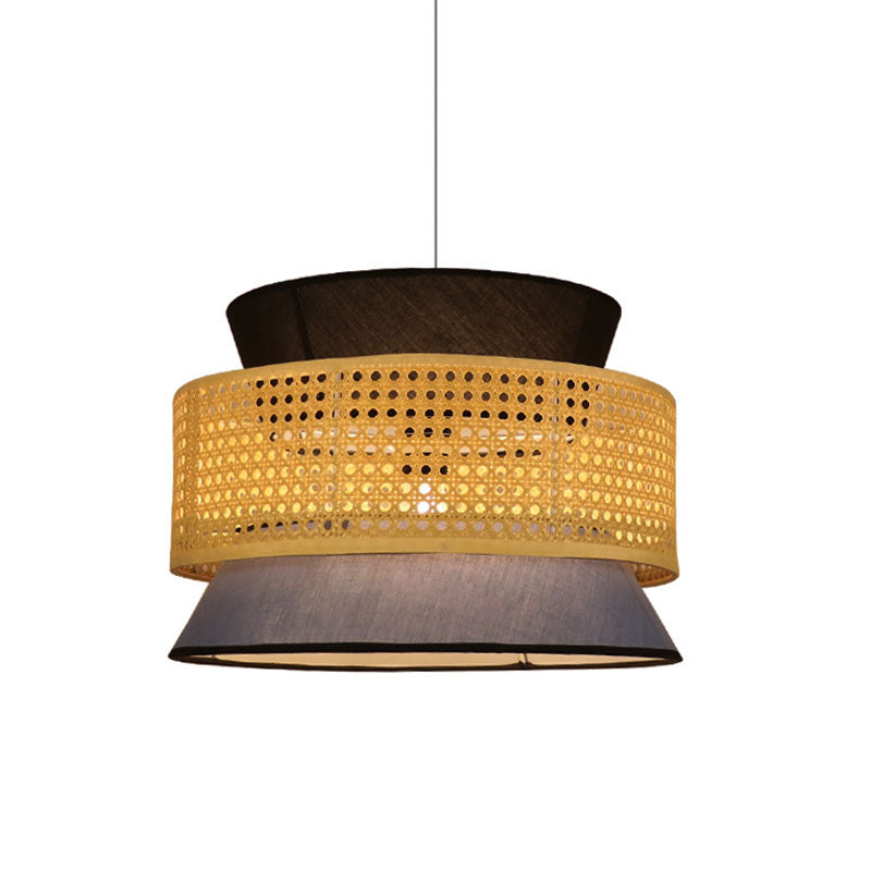 Mesh Screen Asian Hourglass Pendant Lamp: Bamboo Ceiling Light For Dining Room In Beige