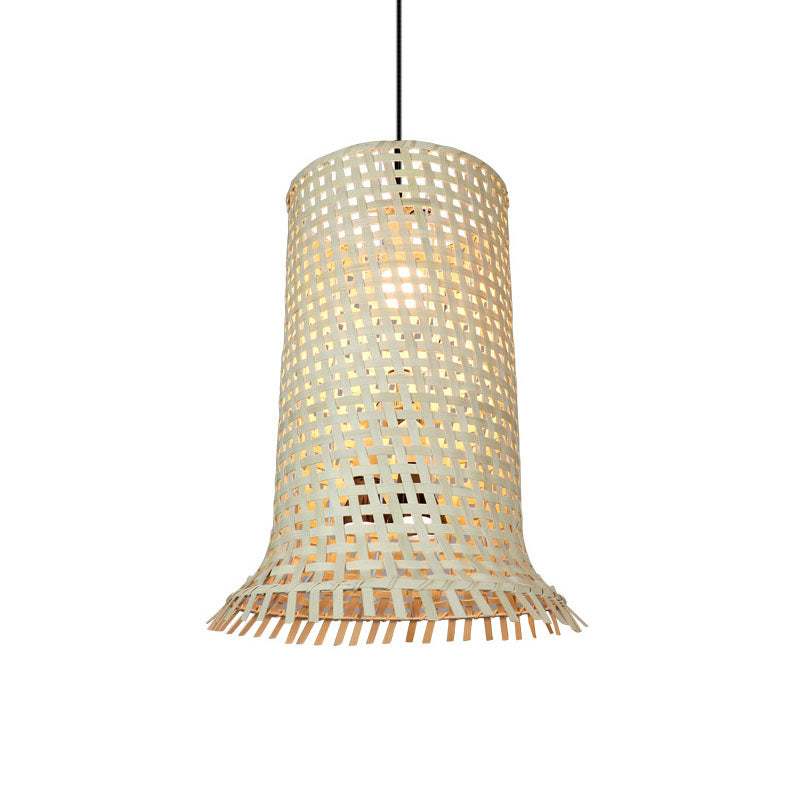 Bamboo Braided Ceiling Lamp With Fringe Trim - Asian-Inspired Pendant Light