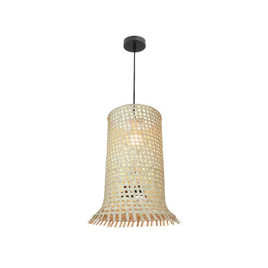 Bamboo Braided Ceiling Lamp With Fringe Trim - Asian-Inspired Pendant Light