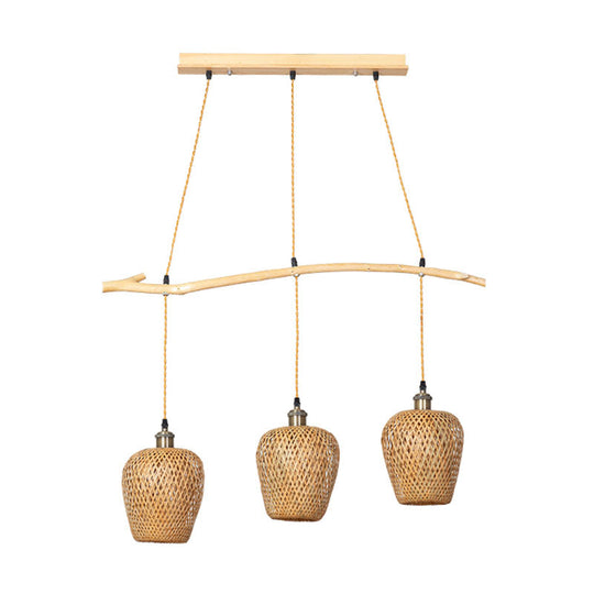 Chinese Single Pendant Bamboo Lantern Light With Wood Shade