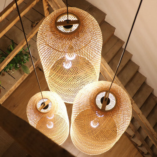 Elegant Bamboo Pendant Chandelier - Asian Style with 2 Lights - Ideal for Living Room