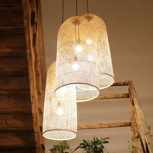 Elegant Bamboo Pendant Chandelier - Asian Style with 2 Lights - Ideal for Living Room