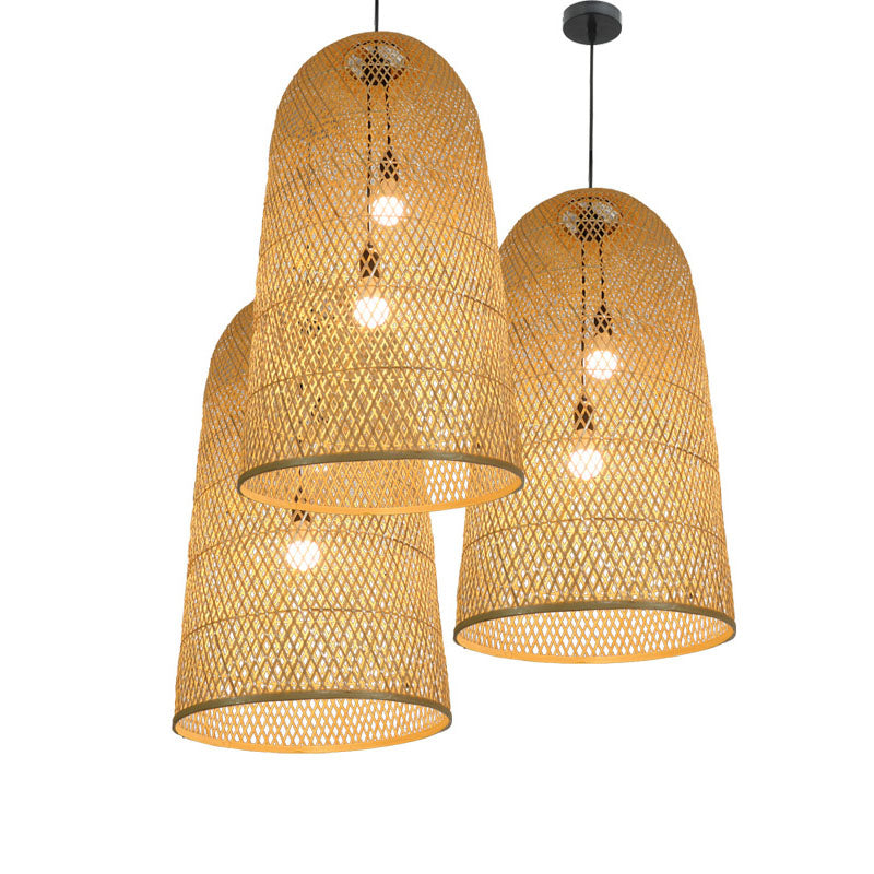 Elegant Bamboo Pendant Chandelier - Asian Style with 2 Lights - Ideal for Living Room