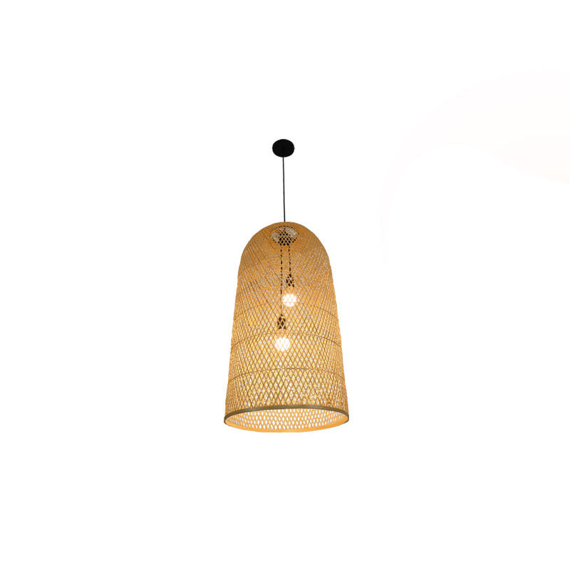 Elegant Bamboo Pendant Chandelier - Asian Style with 2 Lights - Ideal for Living Room