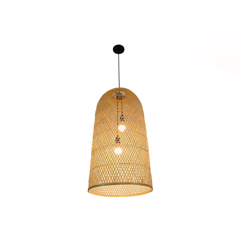 Elegant Bamboo Pendant Chandelier - Asian Style with 2 Lights - Ideal for Living Room