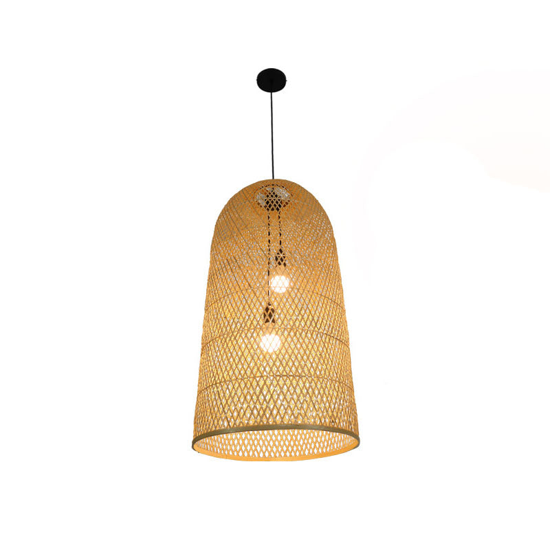 Elegant Bamboo Pendant Chandelier - Asian Style with 2 Lights - Ideal for Living Room