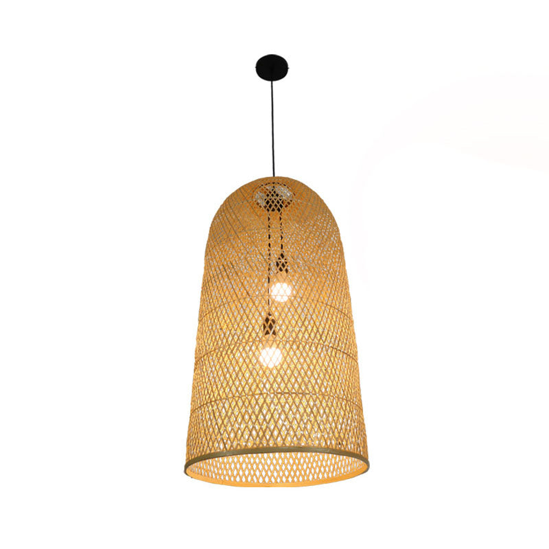 Elegant Bamboo Pendant Chandelier - Asian Style with 2 Lights - Ideal for Living Room