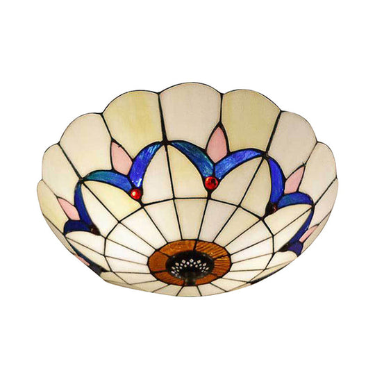 Rustic Style Dome Flush Mount Ceiling Light with Jewel Decoration (10"/12" Inch) – White/Beige/Blue/Clear Options