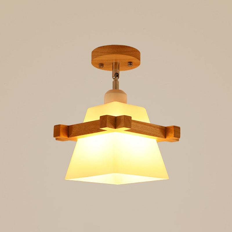 Sleek Asian Bamboo Geometric Semi Flush Mount Ceiling Light with Wood Finish