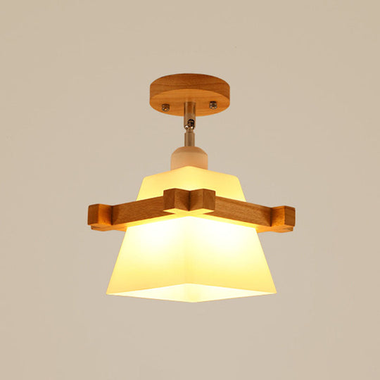 Sleek Asian Bamboo Geometric Semi Flush Mount Ceiling Light with Wood Finish