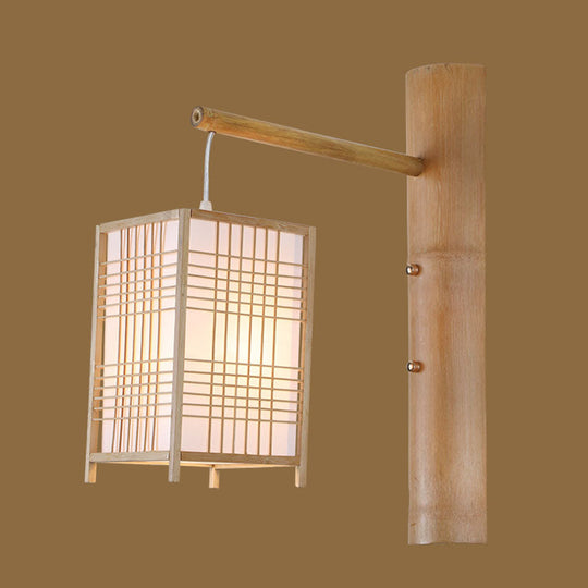 Handcrafted Bamboo Bedside Lantern Wall Sconce - Asian Wood Mount Light