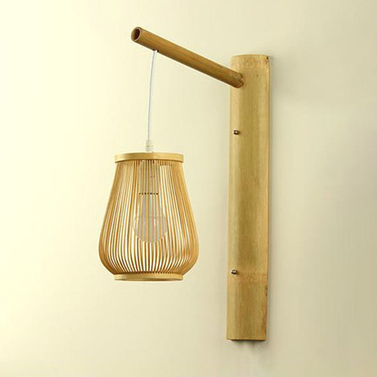 Asian Bamboo Wood Wall Lamp - Geometric Shape Light Fixture For Bedroom / I