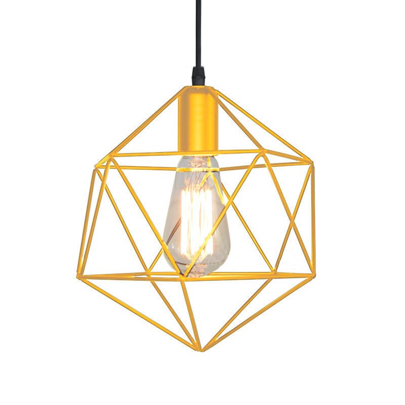 Industrial Black/Gold Geometric Cage Pendant Light - Metal Hanging Lamp for Kitchen Island