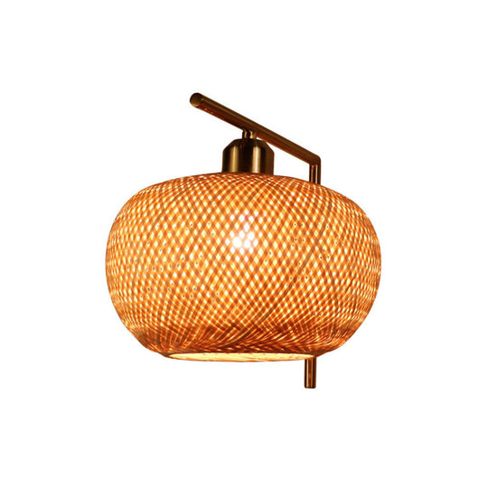 Bamboo Woven Wall Lantern - Chinese Style Wood Mounted Light Fixture With Criss-Cross Design