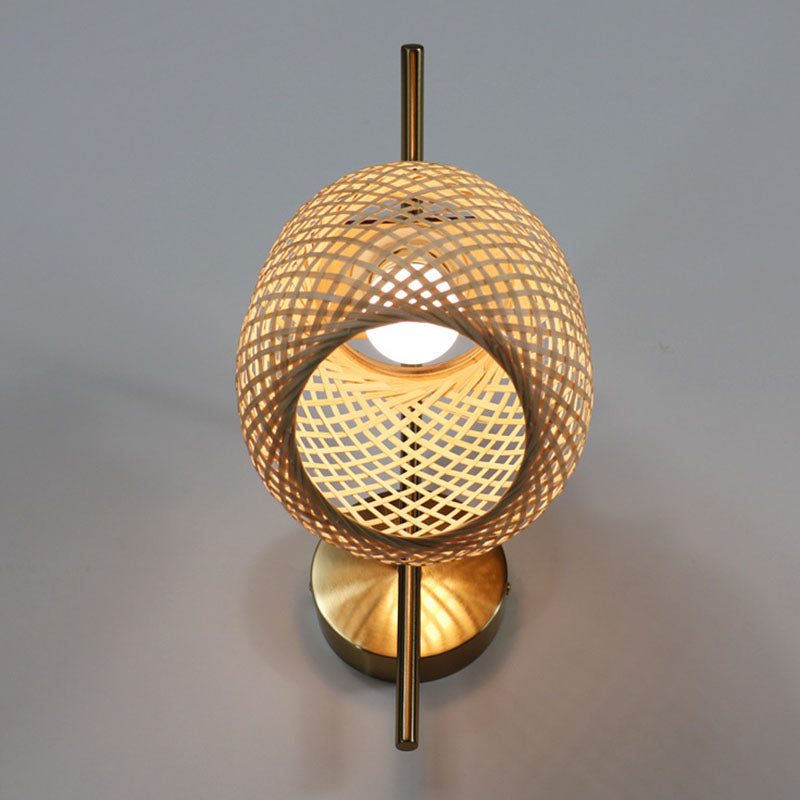 Bamboo Woven Wall Lantern - Chinese Style Wood Mounted Light Fixture With Criss-Cross Design