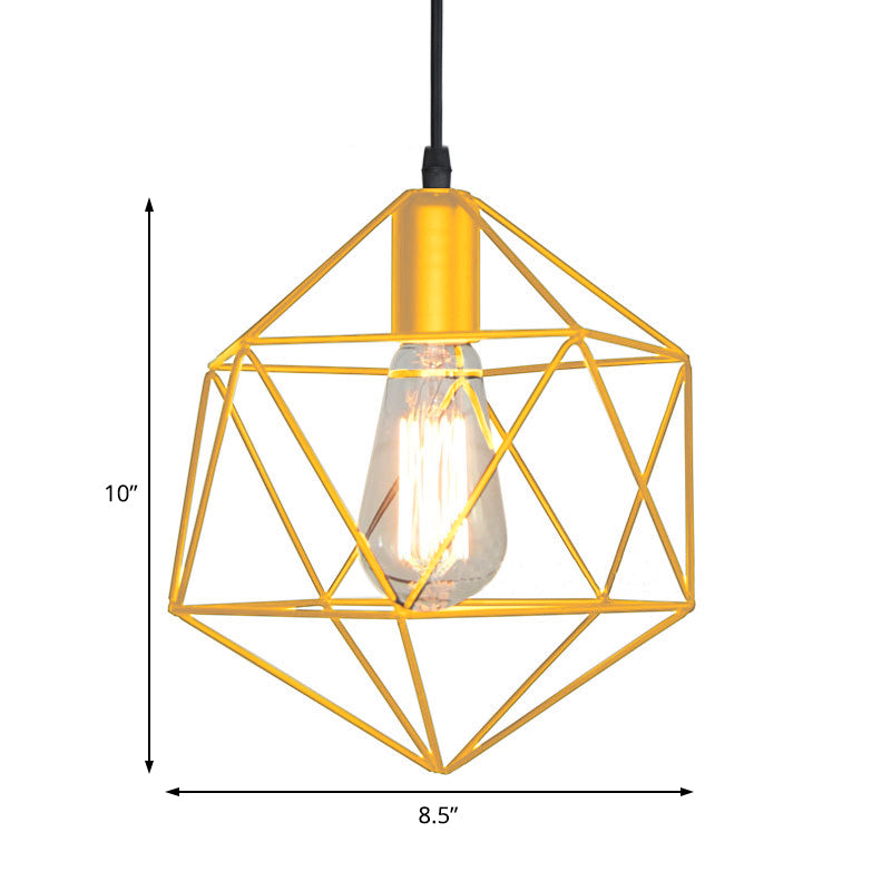 Industrial Black/Gold Geometric Cage Pendant Light - Metal Hanging Lamp for Kitchen Island