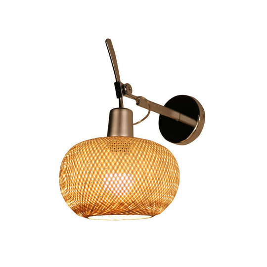 Bamboo Woven Wall Lantern - Chinese Style Wood Mounted Light Fixture With Criss-Cross Design