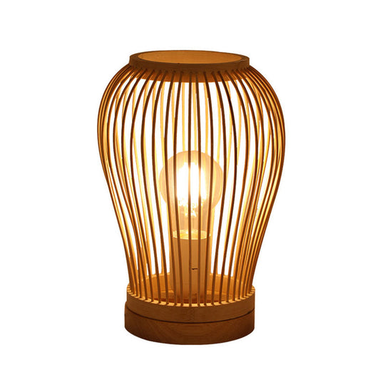 Modern Asian Woven Shade Bamboo Bedside Table Lamp