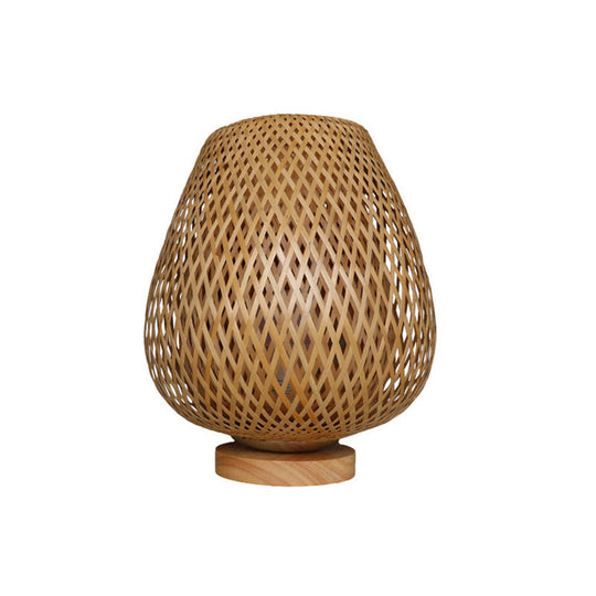 Bamboo Geometric Shape Night Lamp - Asian Wood Table Light For Bedroom / A