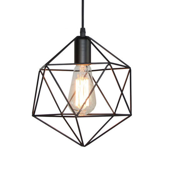 1-Light Geometric Cage Pendant Light Industrial Black/Gold Metal Hanging Lamp for Kitchen Island