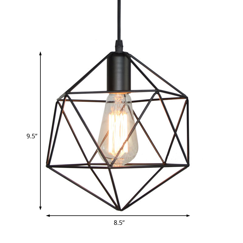 1-Light Geometric Cage Pendant Light Industrial Black/Gold Metal Hanging Lamp for Kitchen Island