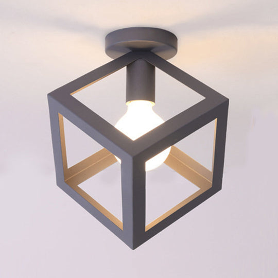 Modern 1-Light Square Ceiling Mounted Light With Wire Guard - Loft Style Semi-Flush Lighting For