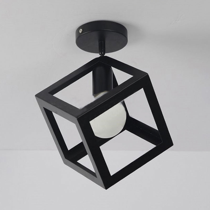 Modern 1-Light Square Ceiling Mounted Light With Wire Guard - Loft Style Semi-Flush Lighting For