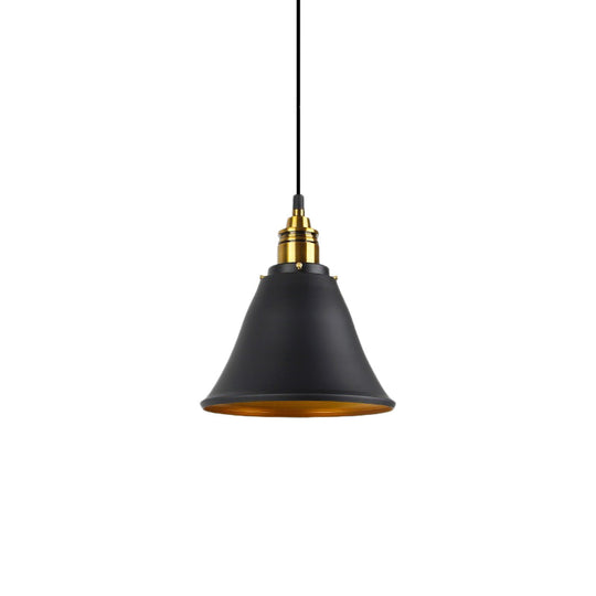 Industrial Wrought Iron Pendant Light with Bell Shade - Black/White/Gold - Ideal for Living Room Hanging