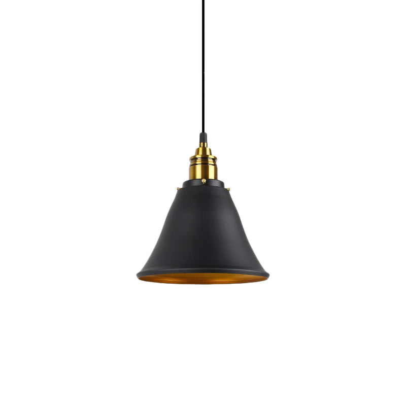 Industrial Hanging Pendant Lamp - 1-Light Wrought Iron Black/White/Gold Bell Shade For Living Room