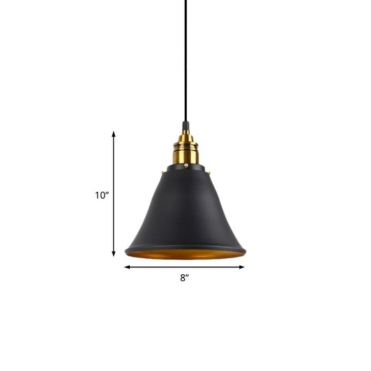 Industrial Hanging Pendant Lamp - 1-Light Wrought Iron Black/White/Gold Bell Shade For Living Room