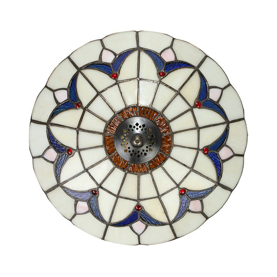 Rustic Style Dome Flush Mount Ceiling Light with Jewel Decoration (10"/12" Inch) – White/Beige/Blue/Clear Options