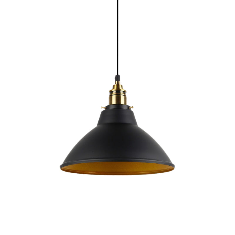 Dome Metal Pendant Light - Industrial Single Bulb Hanging Fixture in Black/White/Gold for Living Room