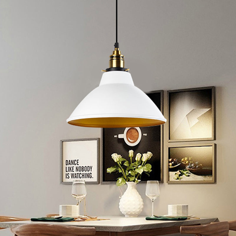 Dome Metal Pendant Light - Industrial Single Bulb Hanging Fixture in Black/White/Gold for Living Room