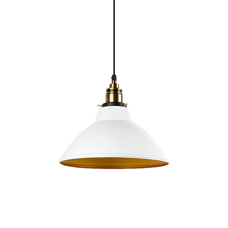 Dome Metal Pendant Light - Industrial Single Bulb Hanging Fixture in Black/White/Gold for Living Room