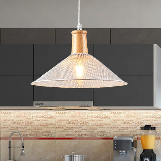 Modern White Cone Pendant Lamp With Wooden Cap For Dining Room